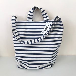 BAGGU Navy Sailor Stripe Canvas Duck Bag